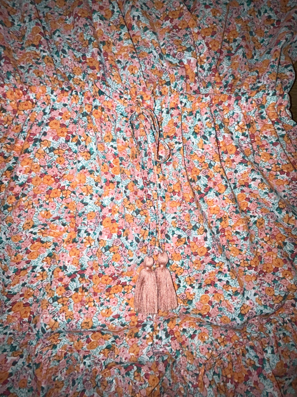 GOGO Peach Floral Romper with Tassel Tie - Picture 3 of 6